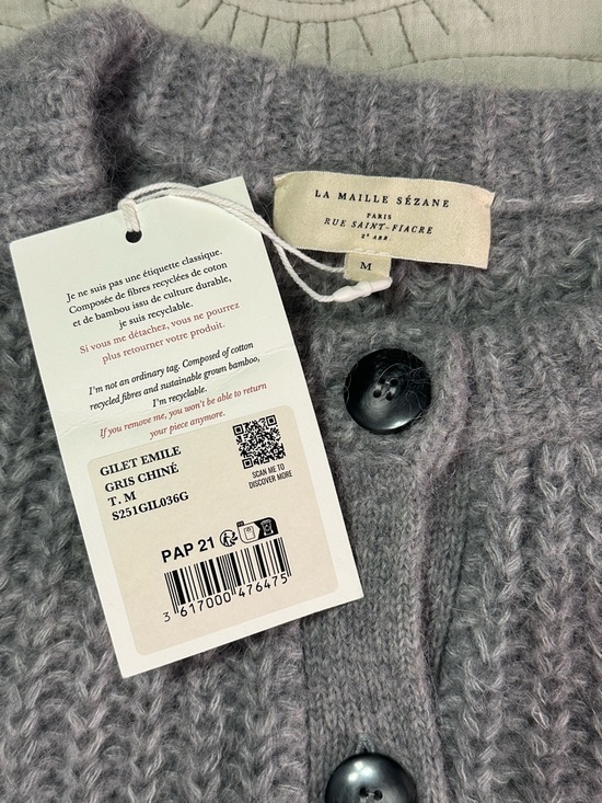 Sezane Emile Cardigan Mottled Grey Alpaca Wool Button Sweater Size M NWT - Picture 8 of 8